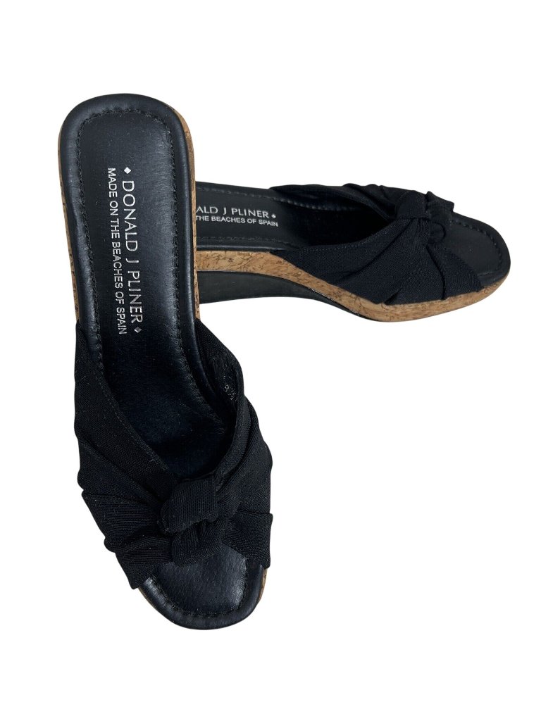 Donald J Pliner Womens Black Wedge Sandals Size 8.5 M Cork Heel